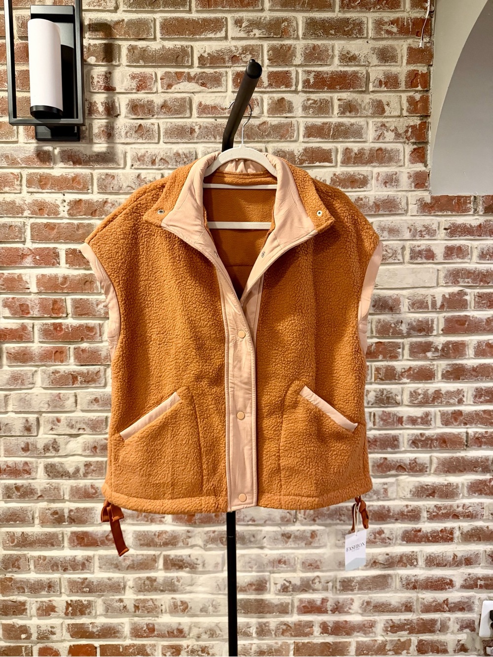 Women's Orange Sherpa Vest - Fashion Clothing